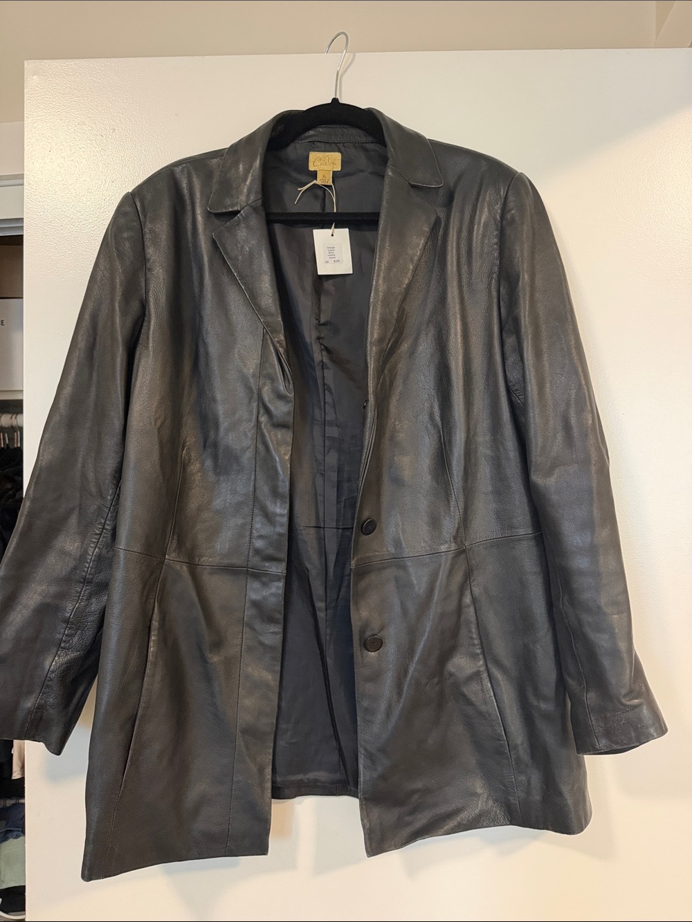 Caslon Vintage Leather Jacket | Black Leather Button-Front Jacket